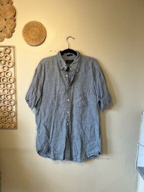 Orvis linen mens made in India buttoned down gray black shirt